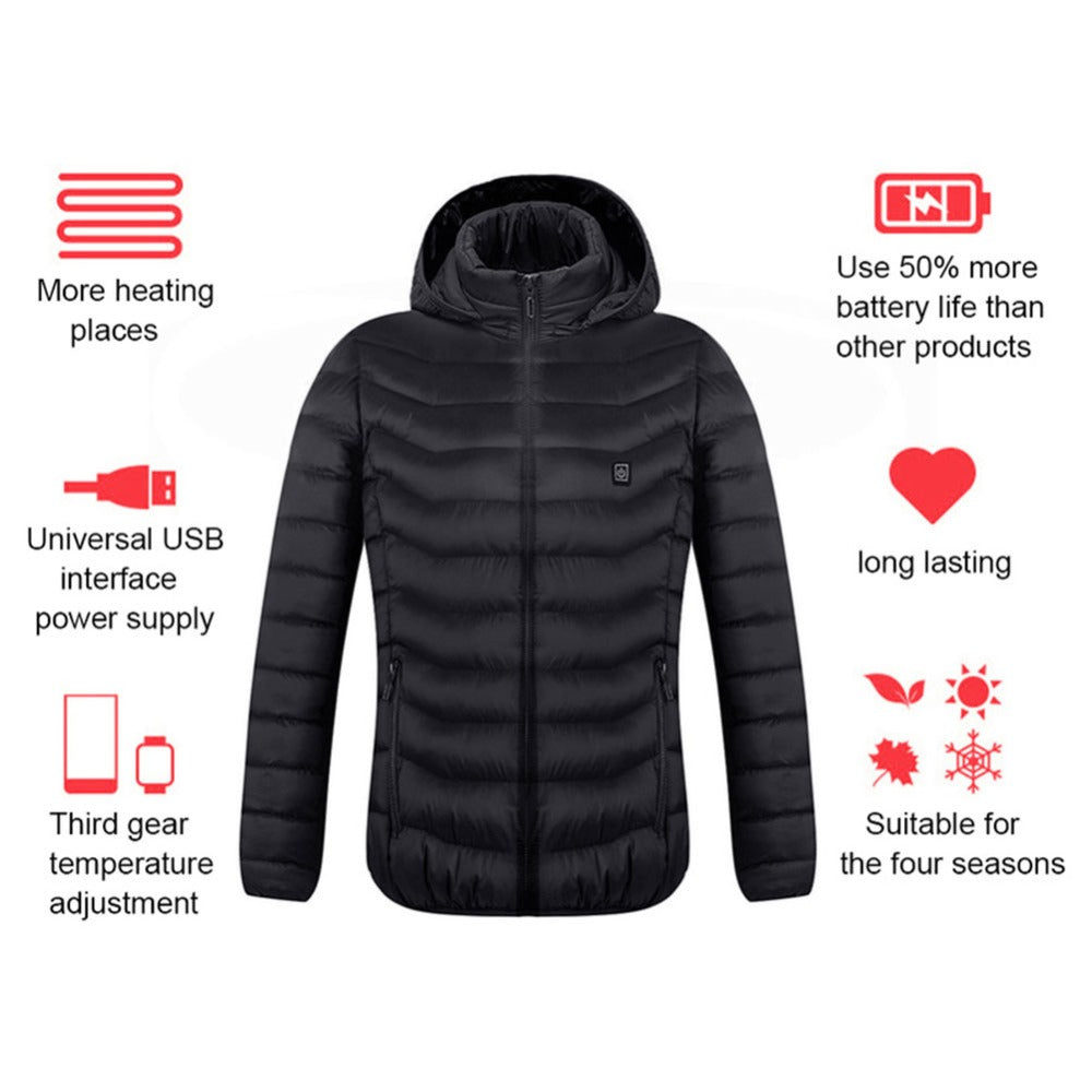 Heated Jacket USB Electric Cotton Coat Zip-up Heater Thermal Clothing Heating Vest
